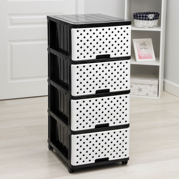 Комод 4-х секционный «Сетка», цвет чёрно-белый - Фото 1