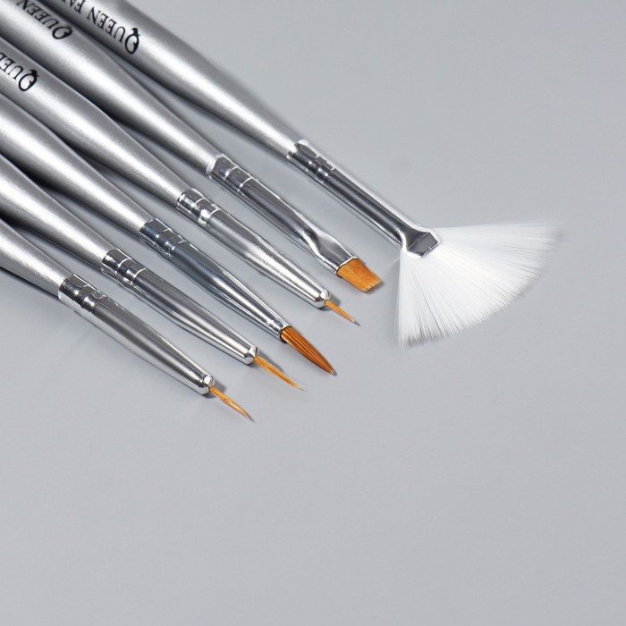 Набор кистей для наращивания и дизайна ногтей, 6 шт, 14 см, цвет серебристый 12691