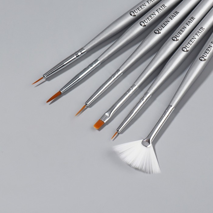 Набор кистей для наращивания и дизайна ногтей, 6 шт, 14 см, цвет серебристый 12691