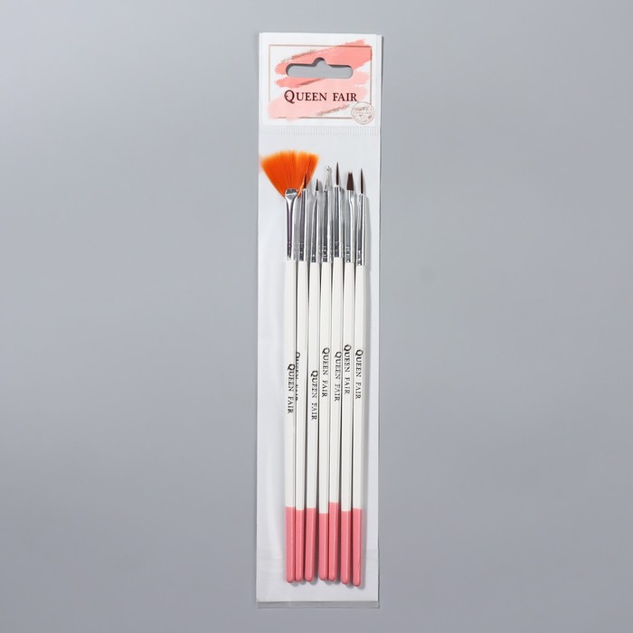 Набор кистей для наращивания и дизайна ногтей, 7 шт, 19 см, цвет белый/розовый 12692