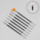 Набор кистей для наращивания и дизайна ногтей, 7 шт, 19 см, цвет чёрный/серебристый - Фото 1