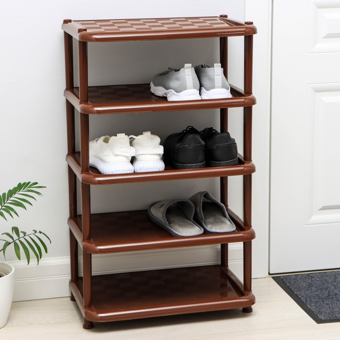 Полка для обуви «Универсал», 5 ярусов, 49.7×30.7×83.7 см, пластик, коричневая - Фото 1