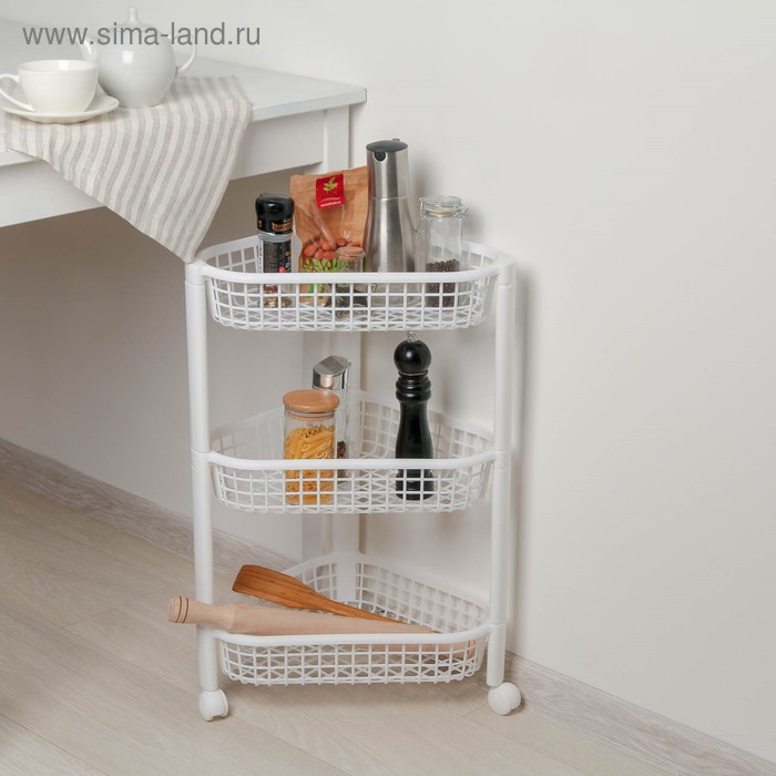 Этажерка напольная угловая 3-х секционная «Евро», на колёсиках, цвет белый - Фото 1