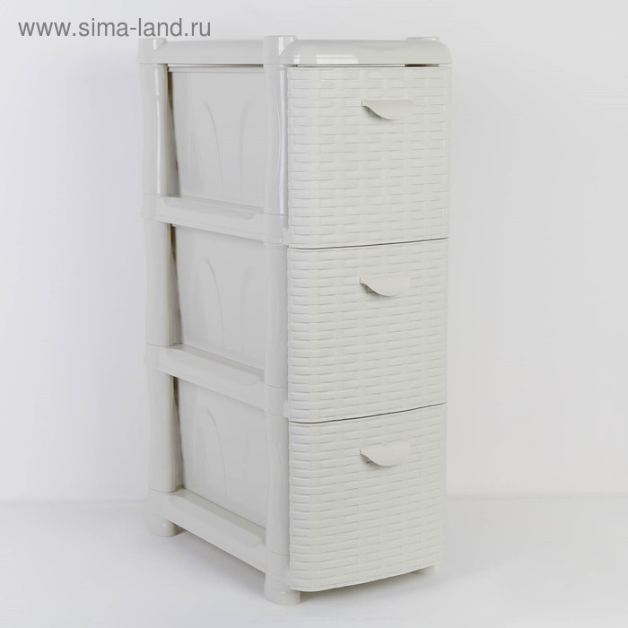 Комод узкий 3-х секционный «Ротанг», белый - Фото 1