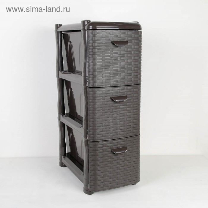 Комод узкий 3-х секционный «Ротанг», коричневый - Фото 1