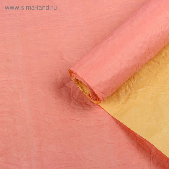 Бумага для упаковок, жатая, эколюкс, двусторонняя, двухцветная, коралловый, желтый, красный, рулон 1 шт., 0,7 х 5 м - Фото 1
