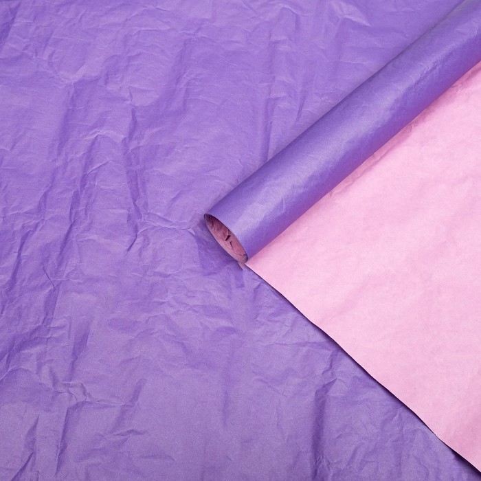 Бумага для упаковки, эколюкс, крафтовая, жатая, перламутровая, двухцветная, розовая, фиолетовая, двусторонняя, рулон 1 шт., 0,7 x 5 м