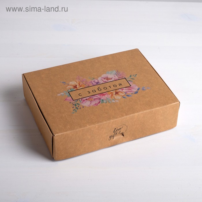 Коробка подарочная складная крафтовая, упаковка, «С заботой», 21 х 15 х 5 см
