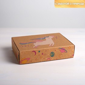 Коробка подарочная складная крафтовая, упаковка, «Единорог», 21 х 15 х 5 см