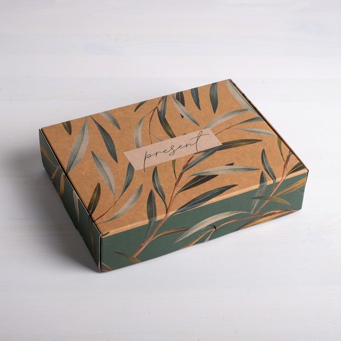 Коробка подарочная складная крафтовая, упаковка, «Present», 21×15×5 см