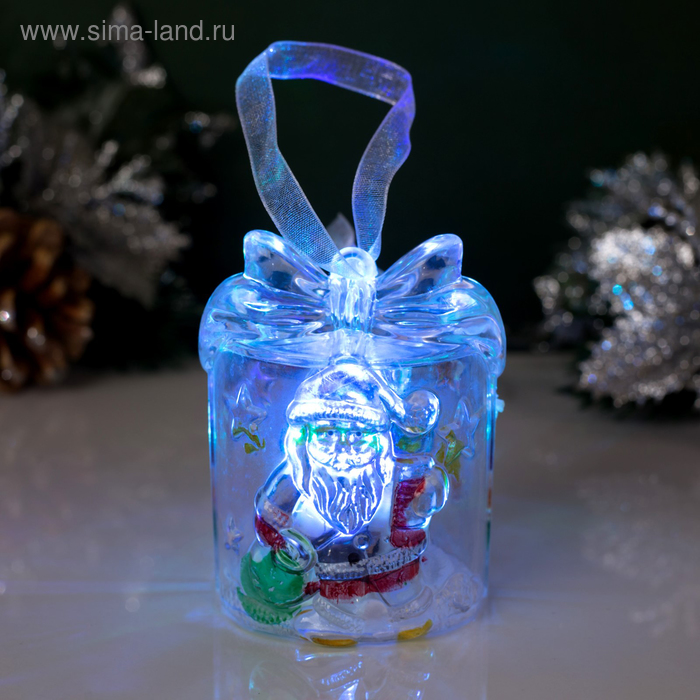 Игрушка световая "Подарок с Дедом Морозом" (батарейки в комплекте) , 1 LED, RGB - Фото 1