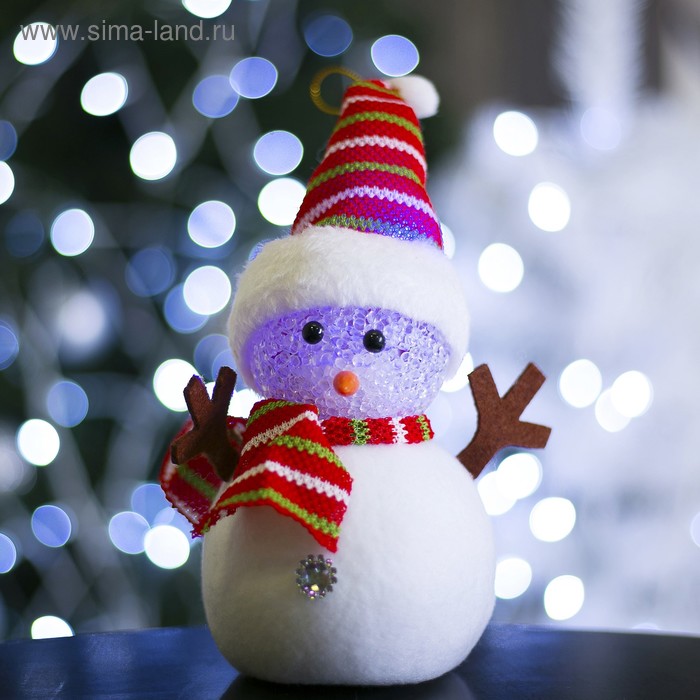 Игрушка световая "Снеговик в полосатой шапочке", 16х23 см, батарейки в комплекте - Фото 1