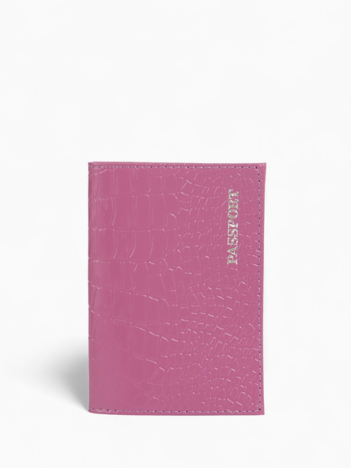 Обложка для паспорта, натуральная кожа, тиснение фольгой, сиреневая - Фото 1