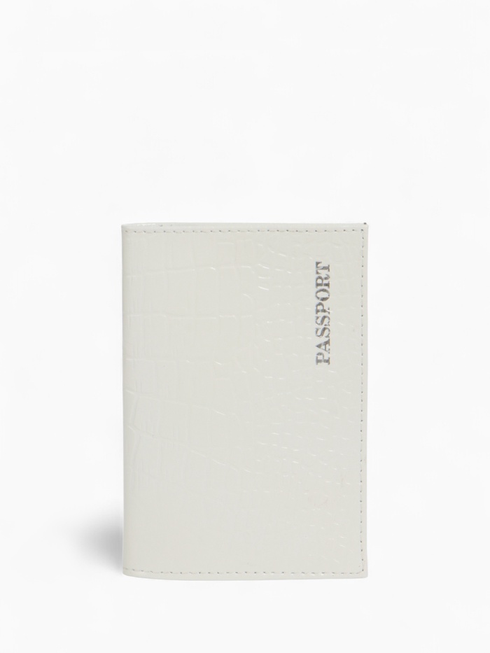 Обложка для паспорта, тиснение фольгой, натуральная кожа, крокодил, белый - Фото 1