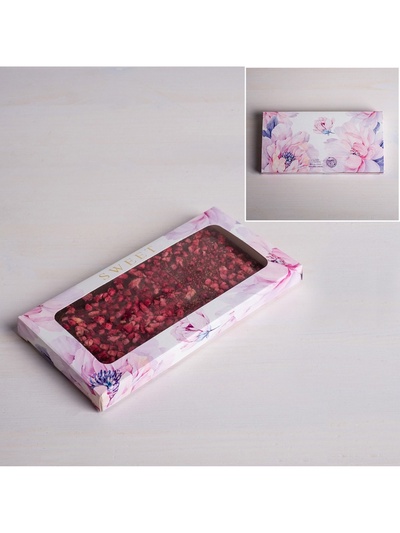 Коробка для шоколада, кондитерская упаковка с окном, Sweet, 17.3×8.8×1.5 см