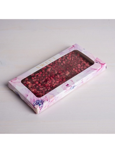 Коробка для шоколада, кондитерская упаковка с окном, Sweet, 17.3×8.8×1.5 см