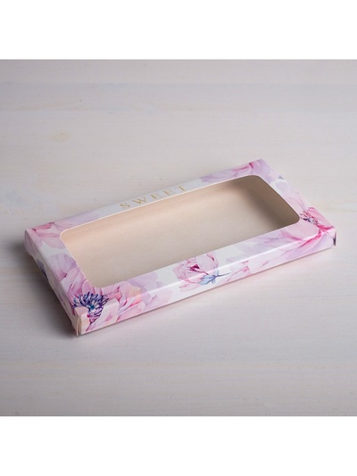 Коробка для шоколада, кондитерская упаковка с окном, Sweet, 17.3×8.8×1.5 см