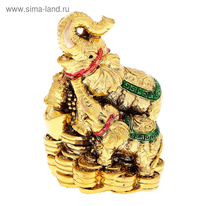 Нэцкэ золото "Слон со слонёнком на монетах" ( стабильность и устойчивость) 7,5 х 6 х 10 см - Фото 1