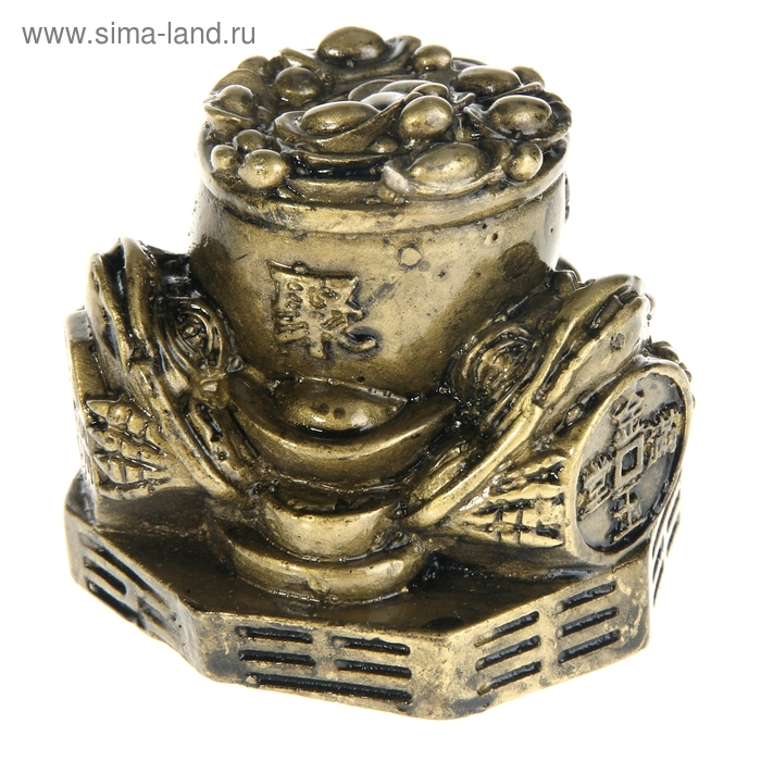 Нэцкэ бронза "Жабы на Ба-гуа с чашей изобилия и символами богатства" 5 х 5 х 5 см - Фото 1