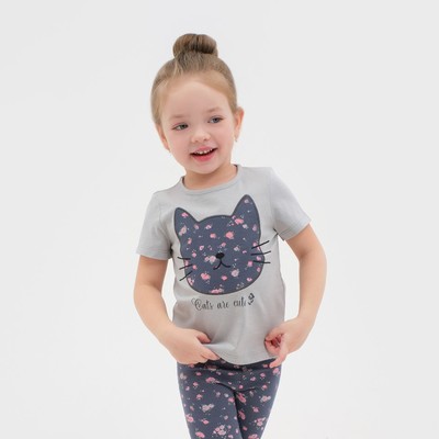 Футболка для девочки KAFTAN: Kitten, размер 32 (110-116 см), серая