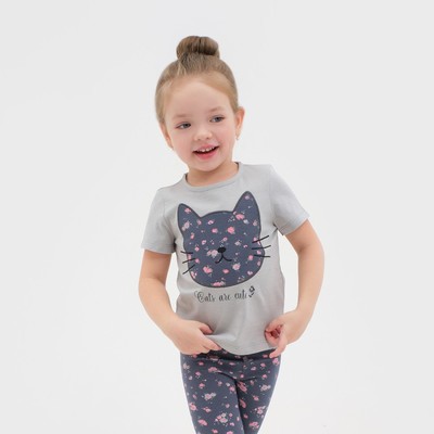 Футболка для девочки KAFTAN: Kitten, размер 34 (122-128 см), серая