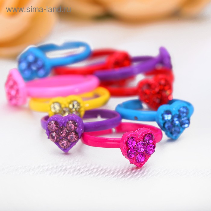 Кольцо «Сердечки», МИКС, безразмерное - Фото 1