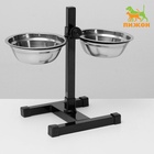 Подставка с мисками, 2×500 мл, высота 30 см, разборная, чёрная - Фото 2