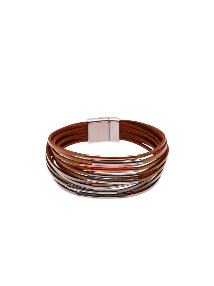 Браслет кожаный манжета на магните «Линии», L=18.5 см, белый, бежевый