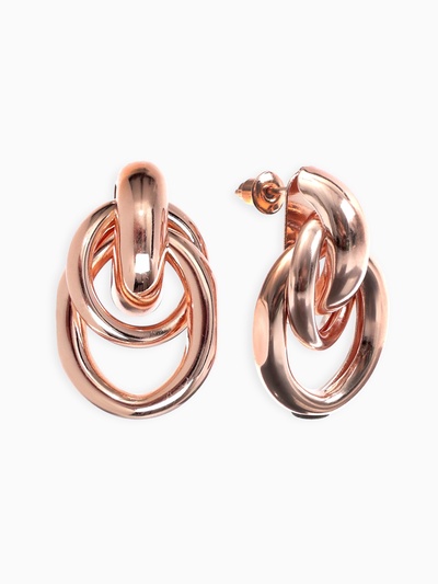 Серьги металл «Геометрия» овалы на кольце, цвет розовое золото