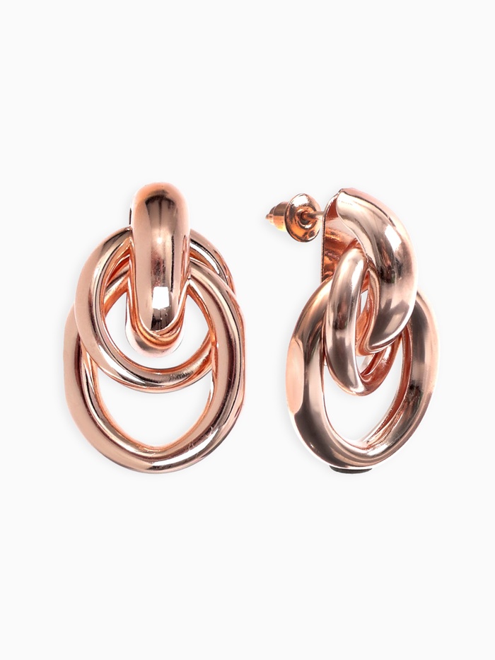 Серьги металл «Геометрия» овалы на кольце, цвет розовое золото