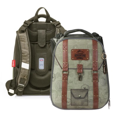 Рюкзак каркасный 37 х 29 х 17 см, Hatber Ergonomic, Adventure, зелёный NRk_30041