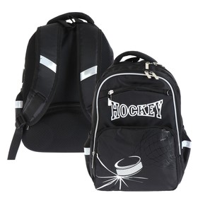Рюкзак школьный, 37 х 28 х 17 см, эргономичная спинка, Hatber Soft Hockey, чёрный NRk49060
