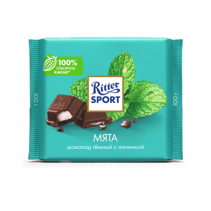 Шоколад тёмный Ritter Sport с мятной начинкой, 100 г - Фото 1
