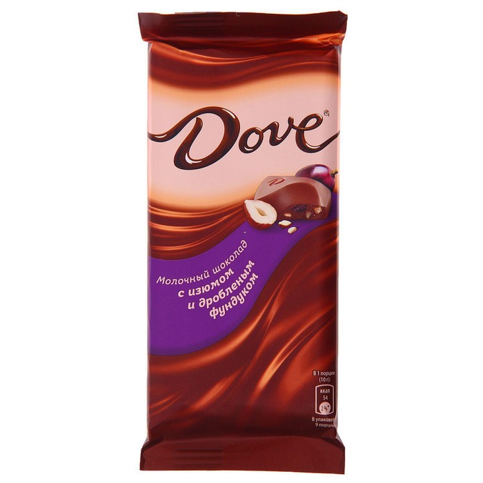 Шоколад Dove с молотым фундуком и изюмом, 90 г - Фото 1