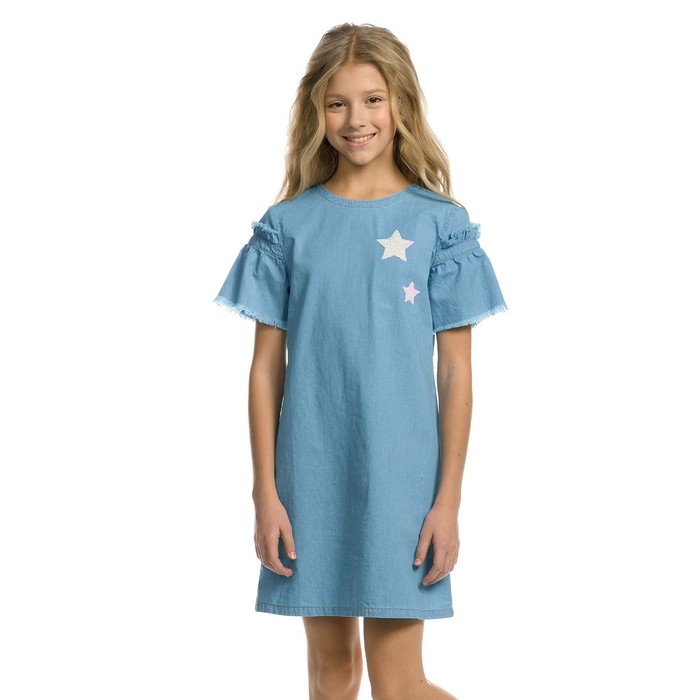 Платье для девочек, рост 134 см, цвет голубой