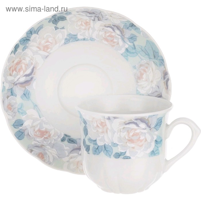 Чашка 155 мл с блюдцем 135 мм высокая Rose, декор «Голубая роза» - Фото 1