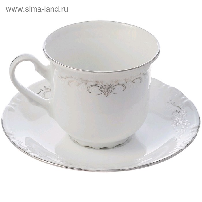 Чашка 230 мл с блюдцем 155 мм высокая Constance, декор «Серый орнамент, отводка платина», 230 мл