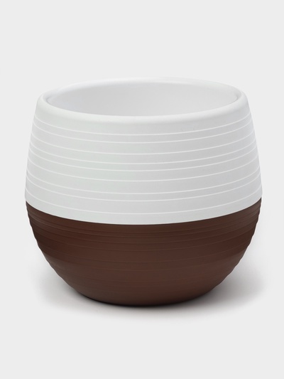Горшок для цветов с поддоном «Япония», 1.2 л, пластиковый, белый / коричневый