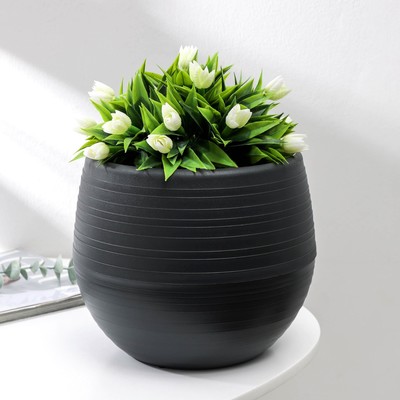 Горшок для цветов с поддоном «Япония», 2 л, пластиковый, графитовый