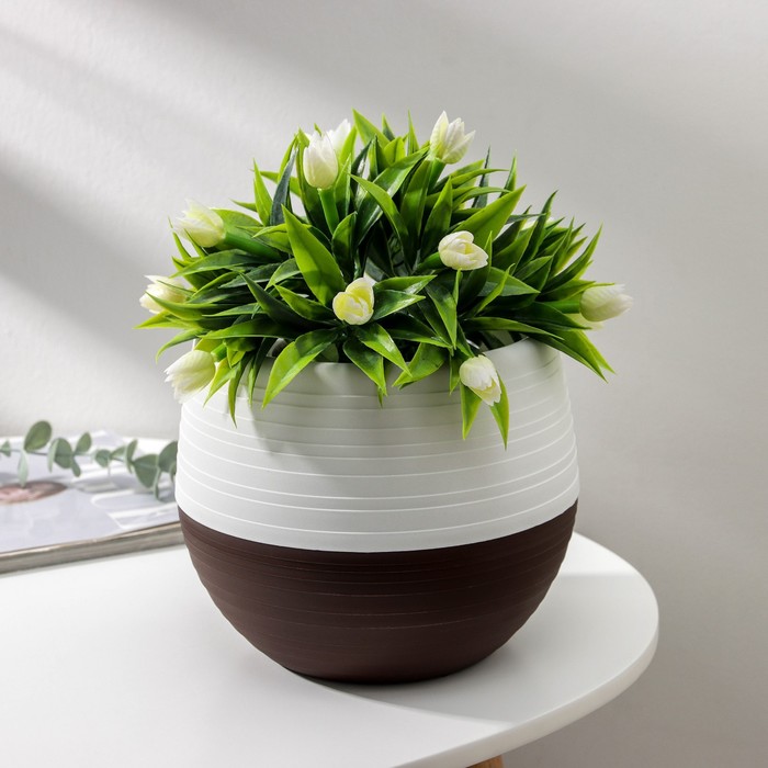 Горшок для цветов с поддоном «Япония», 2 л, пластиковый, белый / коричневый - Фото 1