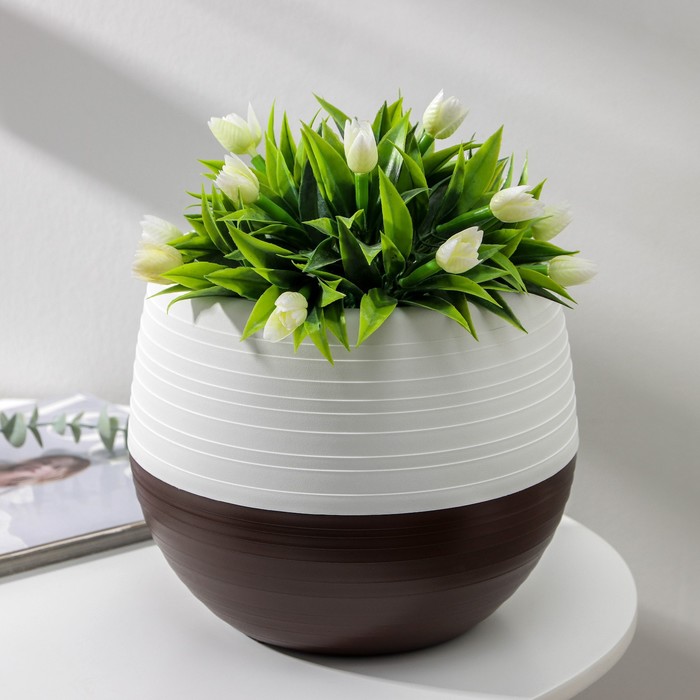 Горшок для цветов «Япония», 3 л, белый-тёмно-коричневый - Фото 1
