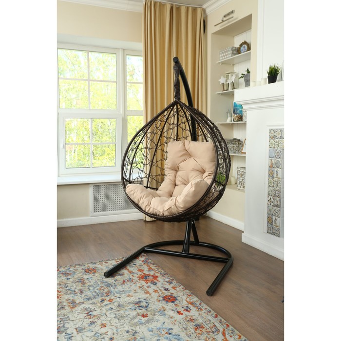 Подвесное кресло «Бароло», капля, цвет коричневый, подушка бежевая, стойка - фото 1908557386