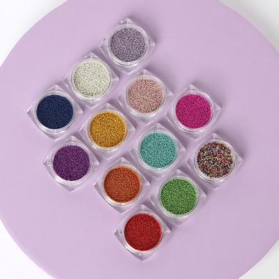 Бульонки для декора, в пластиковом органайзере, набор 12 баночек, разноцветные