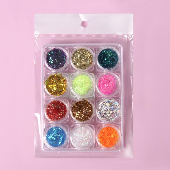 Стружка для декора, в пластиковом органайзере, 12 баночек 12708