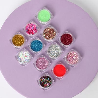 Ассорти для декора, в пластиковом органайзере, набор 12 баночек, разноцветные