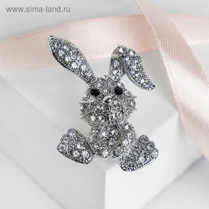 Брошь «Зайчик», цвет белый в серебре - Фото 1