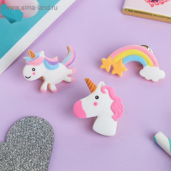 Набор значков (3шт) «Единороги» радужные, форма МИКС, цветные - Фото 1