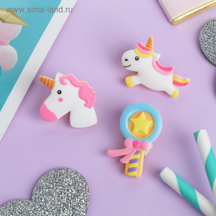 Набор значков (3шт) «Единороги» сладости, форма МИКС, цветные - Фото 1