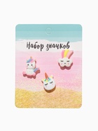 Набор значков (3 шт.) «Единороги» милые, форма МИКС, цветные - Фото 2