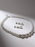 Набор 2 предмета: серьги, колье «Антуанетта» капли и ряд бусин, цвет белый в серебре, 40 см 4706685